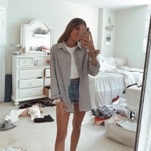 Oversized embellished button up